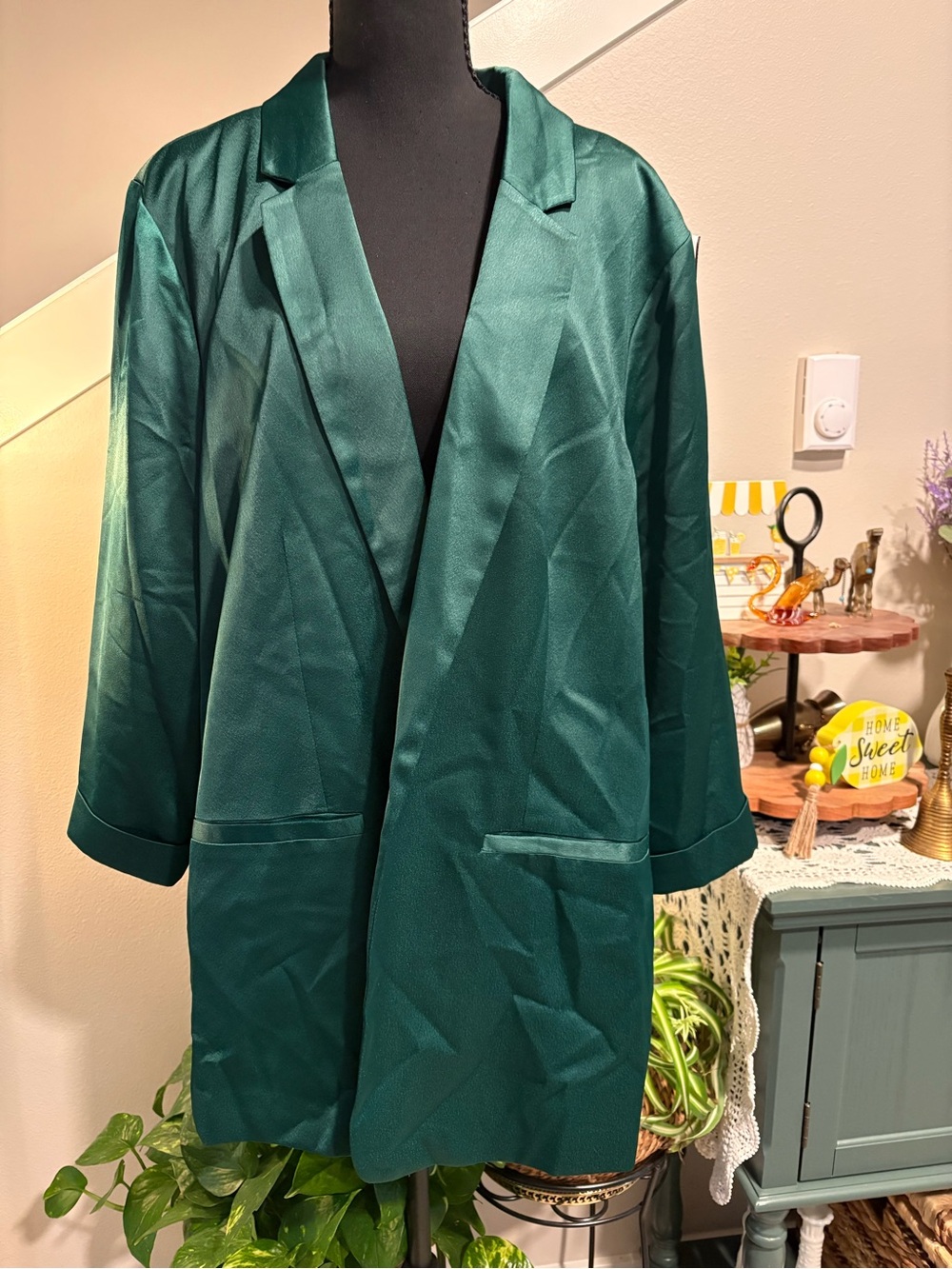 Maurices Emerald Green Satin Open Blazer